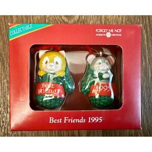 Forget Me Not Best Friends 1995 Collectible Cat & Mouse Holiday‎ Ornaments